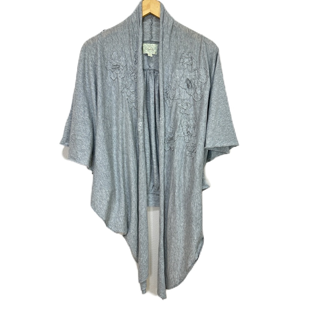 Anthropologie Deletta Gray Wrap Appliqué Open Cardigan Women’s Sz Medium